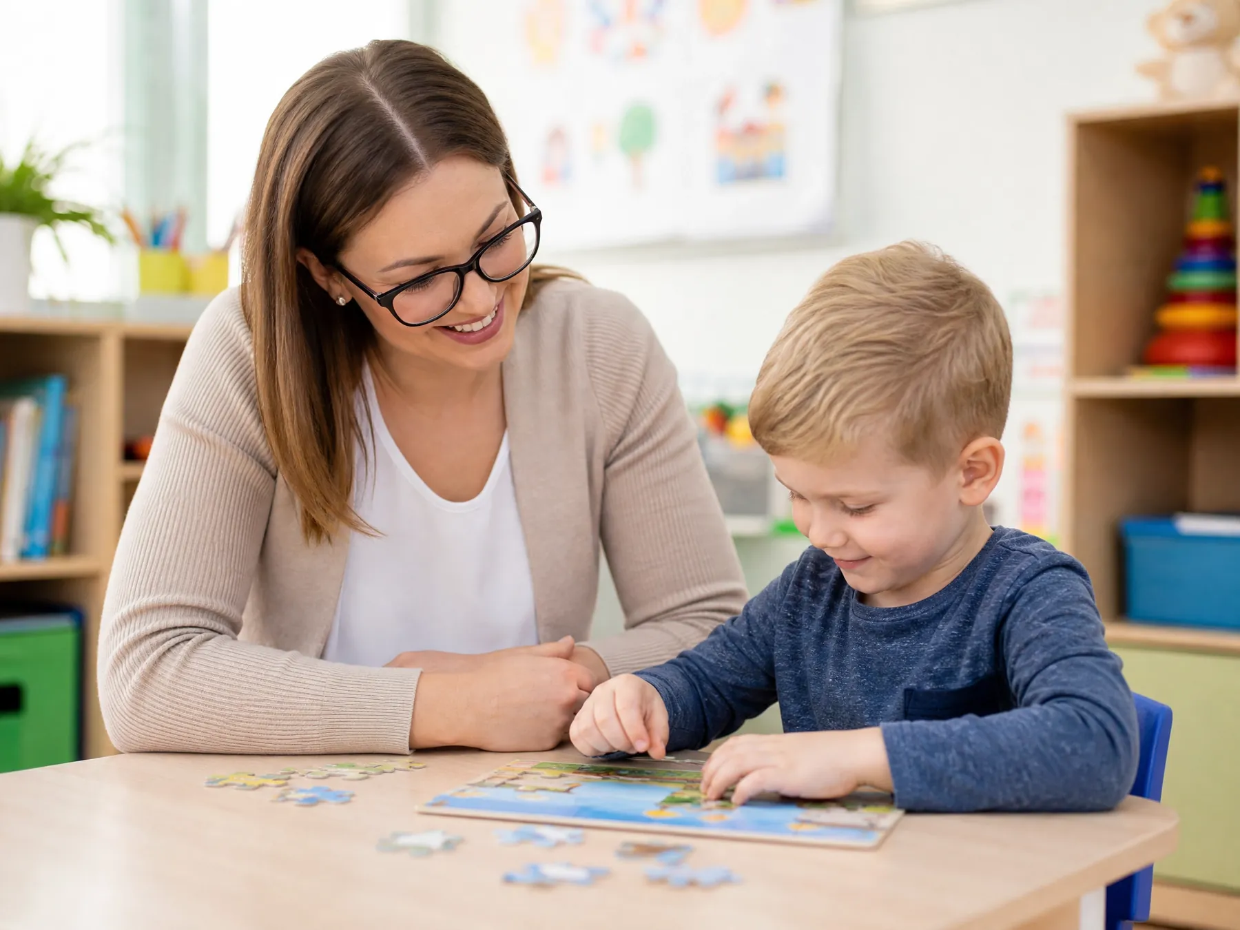 Terapeutka SUPERKIDS podczas indywidualnych zajęć z dzieckiem